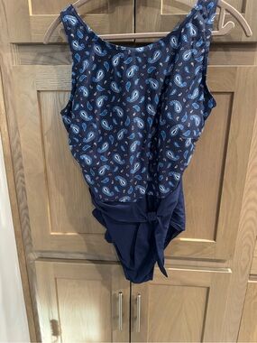 Lands' End Navy One-Piece Swimsuit with Paisley Accent